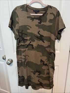Sanctuary Camo Print Midi Dress in Olive and Dark Green